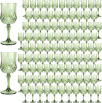 Plastic Wine Glasses, Plastic Goblets Vintage Style Cordial Unbreakable Drinking Glasses, Reusable Drinkware for Wedding Reception, Grand Event Party Supplies (100, New Green)