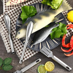 4 Piece Fish Scaler Remover Brush Set - Stainless Steel Sawtooth Scarper With Ergonomic Handle for Kitchen - Faster and Easier Scales Skin Removing Peeling Tool