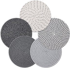 Husfunov 7 Inch Trivets for Hot Dishes, Pots and Pans, 5 Heat Resistant Pot Holders for Kitchen, Home Essentials, Hot Pads for Countertop and Table, Farmhouse Decor Vase Mats, Gray
