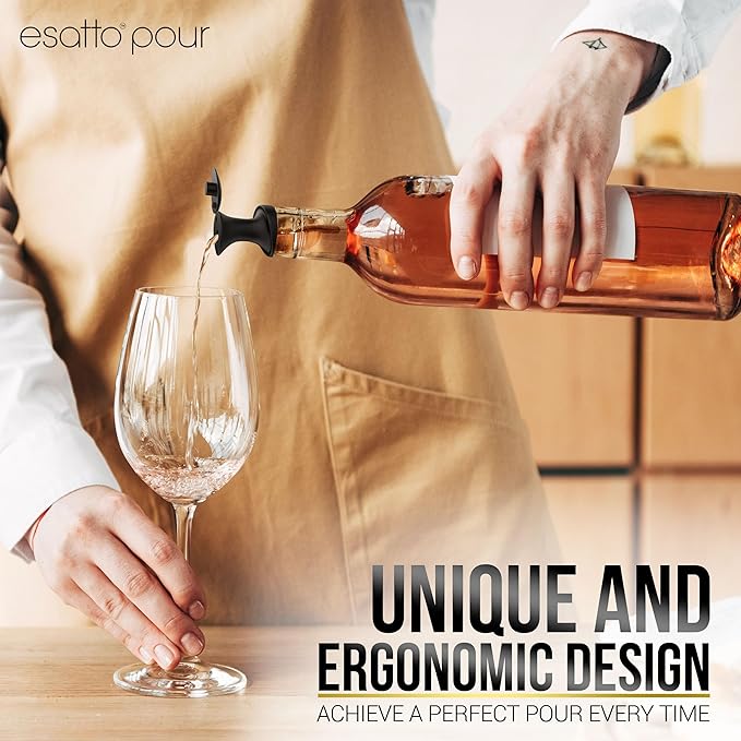Esatto Pour & Seal Plastic Pourer with Lid - 12 Pieces & 4 Cork Adaptors for Precision Pouring, Pour Spouts for Bottles, Liquor Bottle Pourers for Alcohol & Olive Oil, Bar Bartender Accessories