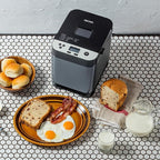 AROMA® 1.5lbs. Digital Bread Maker with Crust Customization, Clear-View Lid, and Nonstick Baking Pan, Black (ABM-250)
