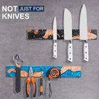ENOKING Magnetic Knife Holder for Wall 16 Inch, Acacia Burl Wood & Black Resin Magnetic Knife Strip Bar, Powerful Magnet Kitchen Knife Storage Rack, Space-Saving Wall Mounted Organizer
