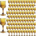 Plastic Wine Glasses, Plastic Goblets Vintage Style Cordial Unbreakable Drinking Glasses, Reusable Drinkware for Wedding Reception, Grand Event Party Supplies (100, Amber)