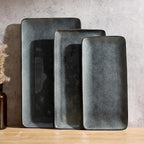 Famiware Serving Platter, Rectangular 15.67/14.1/12.6inch Serving Dishes for Entertaining, Dishwasher Safe, Stoneware Serving Trays for Party, Food, Turkey, Snack, Cheese, Reactive Glaze, Deep Forest