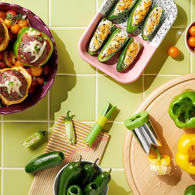 Chef'n 2-in-1 Bell Pepper and Jalapeno Corer Set, Nested Design for Easy Storage, Effortless De-Seeding, and Quick Food Prep