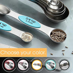 Spring Chef Stainless Steel Magnetic Measuring Spoons Set of 8 with Leveler, Nesting Metal Teaspoon & Tablespoon Measuring Spoons, Fits in Spice Jars, Kitchen Gadgets for Baking & Cooking - Aqua Sky