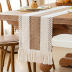 FEXIA Boho Table Runner for Spring Home Decor with Tassels 72 Inches Long Farmhouse Rustic Table Runner Macrame Burlap Table Decoration for Kitchen Living Room Bridal Shower(12x72 Inches)