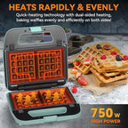 Baker’s Friend 3 in 1 Mini Waffle Maker with Removable Plates, Mini Pancake Maker, Grilled Cheese Maker, Breakfast Sandwich Maker Press, Indoor Grill, Belgian Waffle Maker, Aqua
