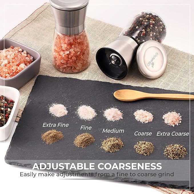 Salt and Pepper Grinder Set – Manual Salt Grinder and Pepper Mill for Black Pepper, Sea Salt – Refillable, Easy-to-Use Salt & Pepper Mill Set