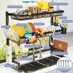ADBIU Over The Sink Dish Drying Rack (Expandable Height and Length) Snap-On Design 2 Tier Large Dish Rack 31-39.4L x 12W x 34-38H inches