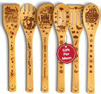 Cooking Gifts For Mom Wooden Spoons for Cooking 6-Piece - Bamboo cooking utensils with Spatulas & Spoons, Wooden Utensils, Heat-Resistant, Eco-Friendly Kitchen Utensils - Christmas Gifts