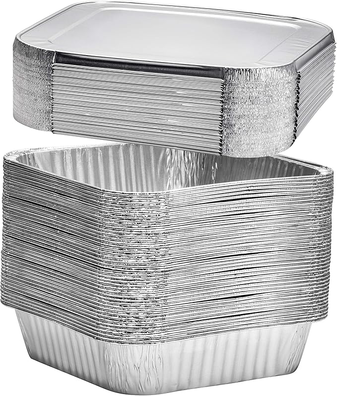 8x8 Disposable Aluminum Pans With Lids - 50 Pack Foil Pans For Cooking, Baking Cakes, Roasting & Homemade Breads - Disposable Food Containers With Foil Lids