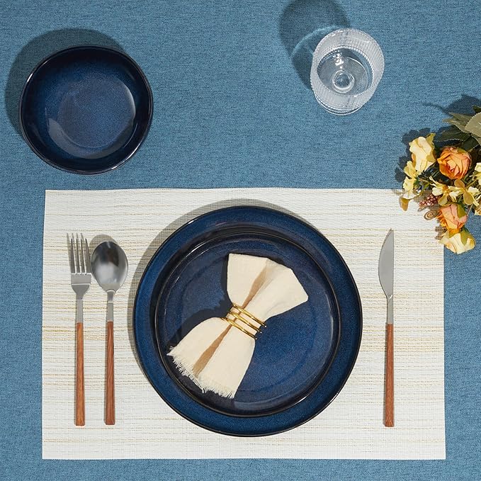 Pokini Ceramic Dinnerware Sets, Microwave Safe Plates and Bowls Sets, Kitchen Dishes Set for 4, Unbreakable & Dishwasher Safe Tableware, Everyday Use, Starry Blue