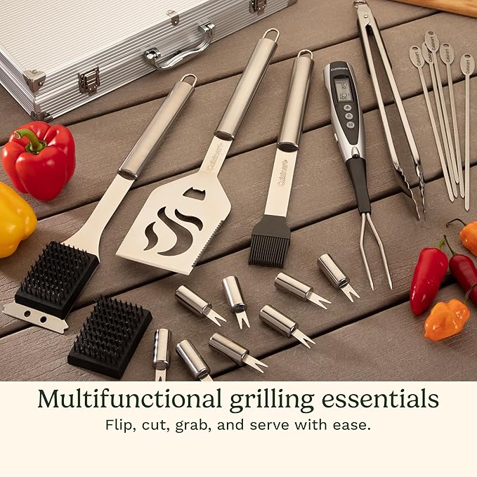 Cuisinart Deluxe Grill Tool Set, 20-Piece Grill Set, BBQ Accessories with Aluminum Case, Stainless Steel Grilling Accessories, BBQ tools, Grilling Gifts for Men, Father’s Day Gifts for Dad Husband