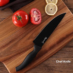 ROMANTICIST Knife Set, 10 Pieces Knife Block Set - Stainless Steel Kitchen Knives with Sharpener and Cheese Knife, Non-Slip Ergonomic Handles, Exquisite Knives Set - Stylish Black