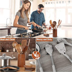 Mooues 12 Piece Wooden Spoons for Cooking, Wooden Utensils for Cooking with Utensils Holder, Natural Teak Wooden Kitchen Utensils Set with Wooden Spoon Rest, Comfort Grip