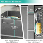 HapiRm Sponge Holder for Kitchen Sink - Rustproof Hanging Kitchen Caddy for Double-Bowl Sink, Center Divider Width Less Than 1.5in- Silver