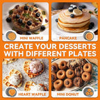 Baker's Friend 4 in 1 Mini Waffle Maker with Removable Plates, A Set of Mini Pancake Maker, Mini Donut Maker, Mini Heart Shape Waffle Maker and Small Waffle Maker, Recipe Included, Graphite, Compact