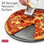GoodCook PRO Pizza Pan Nonstick Warp & Scratch-Resistant Dishwasher-Safe Carbon Steel Construction for Even Baking Oven Safe to 480°F, 16-Inch, Gray