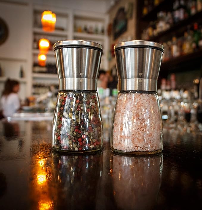 Salt and Pepper Grinder Set – Manual Salt Grinder and Pepper Mill for Black Pepper, Sea Salt – Refillable, Easy-to-Use Salt & Pepper Mill Set
