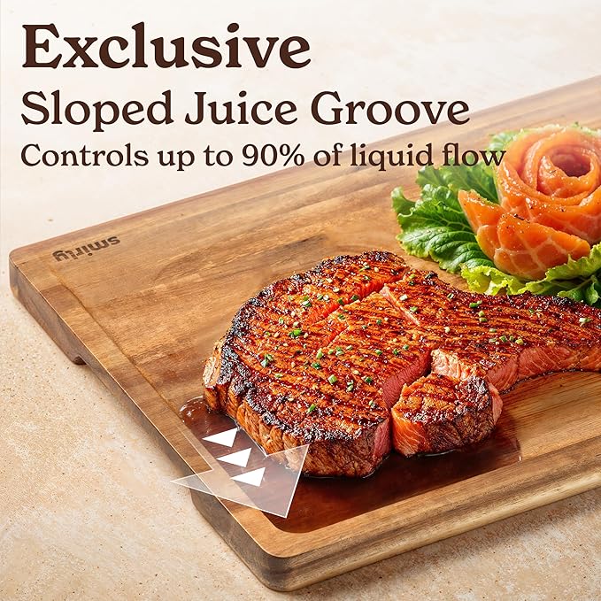SMIRLY Wood Cutting Boards For Kitchen Meal Prep & Serving, Bamboo Cutting Board Set, Charcuterie Chopping Boards and Wooden Cutting Boards for Kitchen