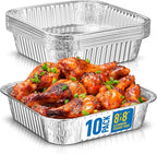 8x8 Disposable Aluminum Pans - 10 Pack Foil Pans For Cooking, Baking Cakes, Roasting & Homemade Breads - Disposable Food Containers
