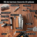 23-Piece Bartender Kit, Cocktail Shaker Set with Stand | Bar Set Drink Mixer Set with All Essential Bar Tools: Martini Shaker,Bar Mixer Spoon, Jigger, Strainer, Muddler, Pourers, for Home, Bar, Party