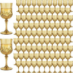Plastic Wine Glasses, Plastic Goblets Vintage Style Cordial Unbreakable Drinking Glasses, Reusable Drinkware for Wedding Reception, Grand Event Party Supplies, Easter (100, Gold)