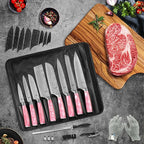 FULLHI 15pcs Japanese Knife Set with Magnetic Knife Block Holder, Japan Stainless Steel Blades, Ergonomic Handles for Professional and Home Cooking (Pink, Knife set)