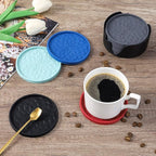 ME.FAN Silicone Coasters with Holder,[6 Pack] Drinking Coasters - Cup Mat for Hot or Cold Drinks, Thickened, Non-Slip, Non-stick,Deep Tray Navy Blue