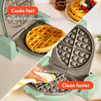 bella Flip-n-Store Waffle Maker with EverGood™ Ceramic Nonstick Coating, Fits-anywhere™ Kitchenware, Power Indicator Light, Cool Touch Handle & Cord Wrap, 7” Wide & 1" Deep Plates, 1000 Watt, Seaglass