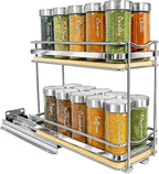LYNK PROFESSIONAL® Élite™ Pull Out Spice Organization for Cabinets - 4-3/8 inch Wide – Spice Rack for Inside Cabinets – Wood/Chrome - Sliding Spice Rack Organizer for cabinet – Spice Rack - 2 Tier
