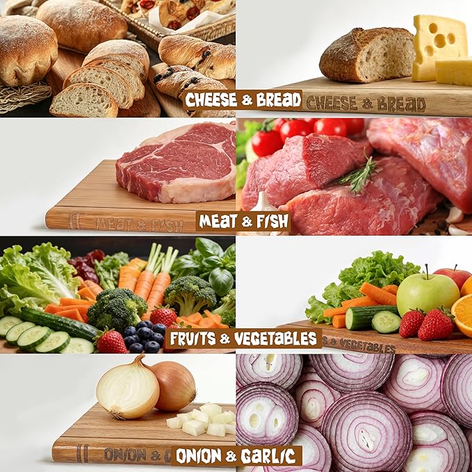 Book Cutting Board Set of 4,Solid Wood Cutting Board Library with Magnetic Knife Stand and Food Labels,Kitchen Countertop Chopping Boards for Bread,Cheese,Fish,Meat,Fruits and Vegetables,No Knives(4)