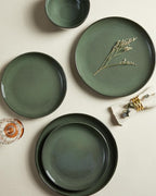 Pokini Stoneware Dinnerware Sets, Ceramic Plates and Bowls Set, Microwave & Dishwasher Safe Kitchen Dishes, Modern Dinner Salad Plates | Cereal Bowls, Dishware Sets Service for 4 Forest Green