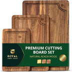 ROYAL CRAFT WOOD Wooden Cutting Boards for Kitchen Meal Prep & Serving - Bamboo Wood Serving Board Set with Deep Juice Groove Side Handles - Charcuterie & Chopping Butcher Block for Meat