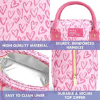 Fit & Fresh Bloomington Lunch Bag for Women - Insulated Large Lunch Box for Work with Containers, Leak-Resistant, Stain-Resistant, Zipper Closure, Pink Doodle Hearts