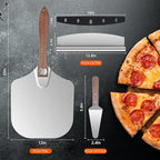 Aluminum Pizza Peel 12x14" With Foldable Wooden Handle - Metal Paddle, Rocker Cutter, and Server for Pizza Oven (Gift-Ready)