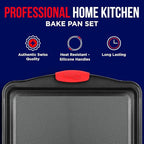 Nonstick Cookie Sheet Pan Carbon Steel Oven Tray Sheet Pan with Red Silicone Handles -large Bakeware Pan Tray with Gray Coating Inside & Outside (Pack of 2)