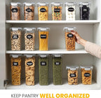 KICHLY Airtight Food Storage Containers Set with Lids – 24 Pack BPA-Free Plastic Pantry Organizers for Cereal, Flour, Sugar & Dry Food (Clear)