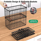 Freezer Organizer Bins, 2 Pack Stackable Deep Chest Freezer Organizer Bins, Foldable Freezer Baskets with Handles, Black Freezer Storage Organizer Baskets for 5/ 7 Cu.FT Sort Frozen Meats