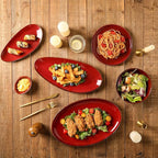 vicrays Large Oval Serving Platters, 16"/14"/10" Porcelain Serving Platters for Party, BBQ,Stackable Serving Trays Serving Plates for Appetizers, Sushi, Restaurant, Set of 3 (Cherry Red)