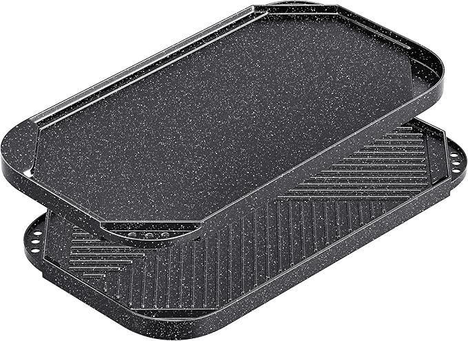 Caannasweis Nonstick Griddle Grill Pan, 19.5" x 11" Reversible Griddle Pan for Stove Top, Grill, or Campfire, Two Burner Cast Aluminum Grill, Rectangular Baking Flat and Ribbed Griddle Plate