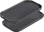 Caannasweis Nonstick Griddle Grill Pan, 19.5" x 11" Reversible Griddle Pan for Stove Top, Grill, or Campfire, Two Burner Cast Aluminum Grill, Rectangular Baking Flat and Ribbed Griddle Plate