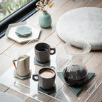 LINE+ARC Extra Thick Silicone Coasters (As Seen in NYTimes WireCutter) Waterproof Anti-Stain Heat-Safe Dishwasher-Safe Degrē Coasters (Set of 6, Sandstone) Outdoor Rubber Mid-Century Modern