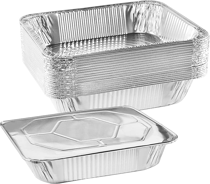 NYHI 9x13 Aluminum Pans With Lids, Disposable Half Size Steam Table Foil Pans for Catering, Baking, Roasting, Buffet Trays, Food Containers – (10 Pack)