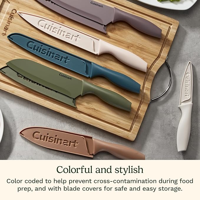 Cuisinart Advantage 12-Piece Kitchen Knife Set, Professional-Quality Nonstick Coated Stainless Steel Knives with Covers, Nonstick Color Coating for Easy Slicing, Ergonomic Handles, G1022-12M