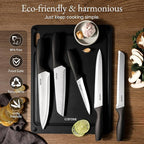 CAROTE Knife Set, 11 Pcs Kitchen Knives with 5 Blade Guards & Non-Slip Cutting Board, Rustproof Stainless Steel 5 Kitchen Knife Set, Plain Black