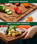 ROYAL CRAFT WOOD Wooden Cutting Boards for Kitchen Meal Prep & Serving - Bamboo Wood Serving Board Set with Deep Juice Groove Side Handles - Charcuterie & Chopping Butcher Block for Meat