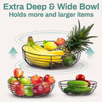 Home Intuition 3-Tier Hanging Fruit Produce Basket Heavy Duty Wire with 2 Metal Ceiling Hooks, Round, Bronze