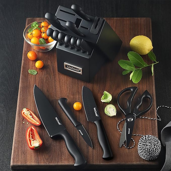 McCook® Knife Sets,German Stainless Steel Knife Block Sets with Built-in Sharpener, Black (Pack of 2)
